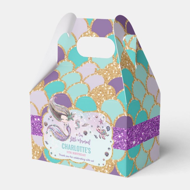 Whimsical Cute Mermaid Birthday Party Thank You Favor Boxes (Front Side)