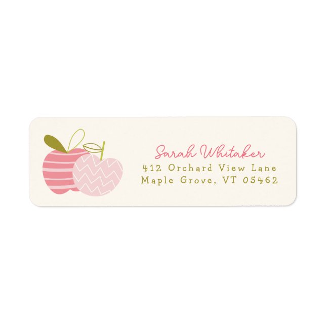 Whimsical Cute Modern Apple Theme Pink Green Label (Front)