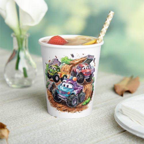 Whimsical Cute Monster Truck Birthday Paper Cups