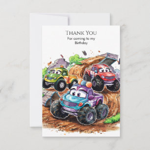 Whimsical Cute Monster Truck Birthday Thank You Card