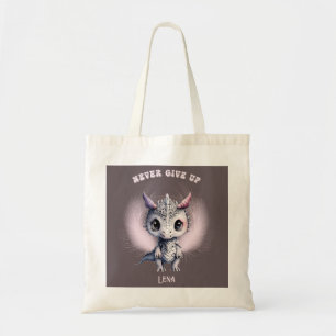 Whimsical Cute "Never Give Up" Feather Dragon  Tote Bag