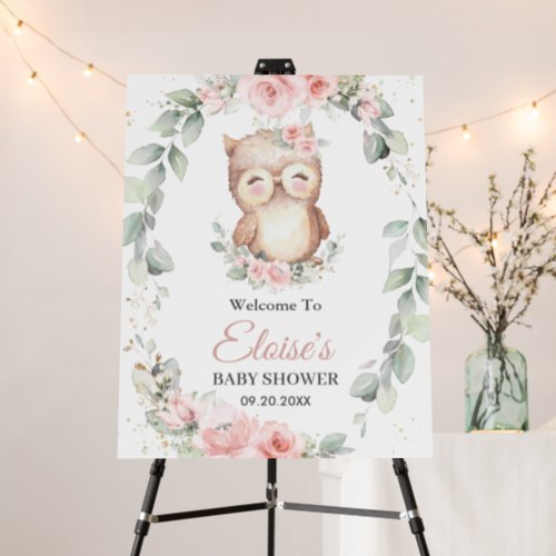 Whimsical Cute Owl Pink Floral Greenery Welcome    Foam Board