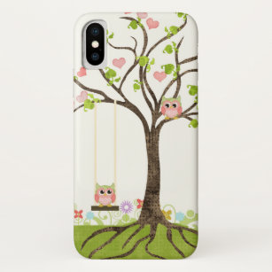 Whimsical Cute Owls Tree of Life Heart Leaf Swirls iPhone X Case