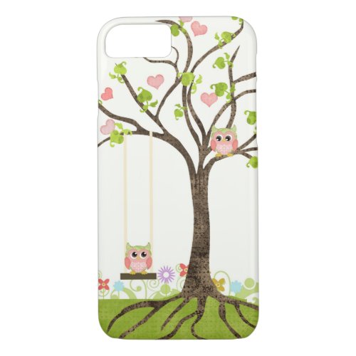 Whimsical Cute Owls Tree of Life Heart Leaf Swirls iPhone 87 Case