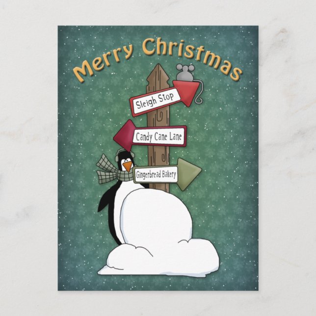Whimsical, cute penguin design postcard (Front)