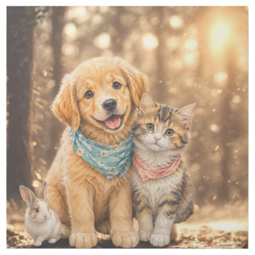 Whimsical Cute Pet Nature illustration Wood Wall  Gallery Wrap