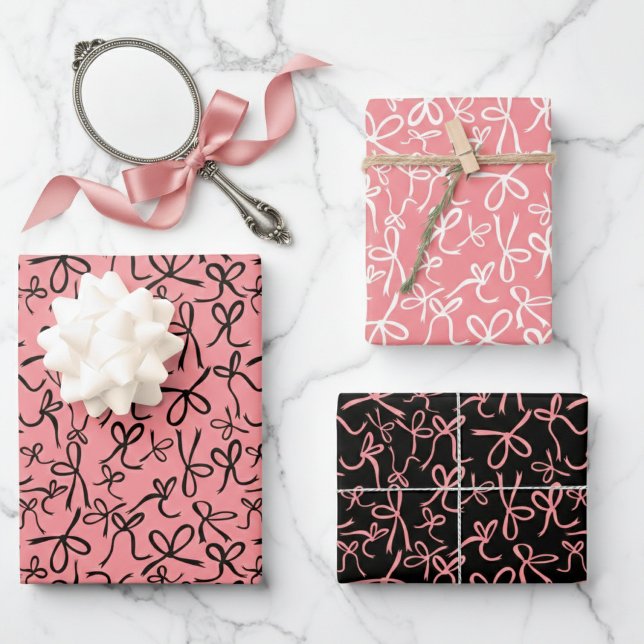 Whimsical Cute Pink Black Bows Pattern Girly Gift Wrapping Paper Sheets (Whimsical Cute Pink Black Bows Pattern Girly Gift Wrapping Paper Sheets
)