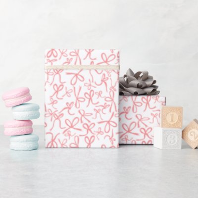 Whimsical Cute Pink Bows Pattern Girly Gift Wrapping Paper