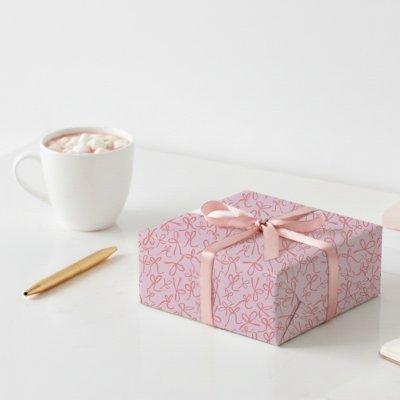 Whimsical Cute Pink Bows Pattern Girly Gift Wrapping Paper
