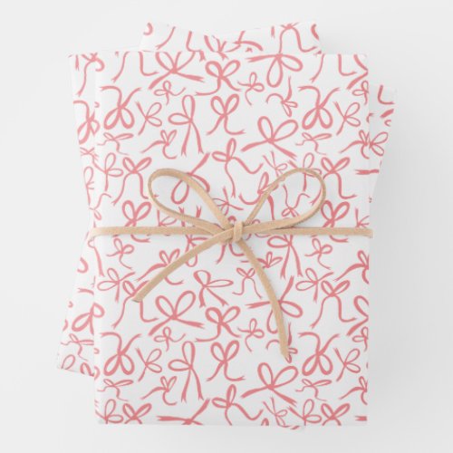 Whimsical Cute Pink Bows Pattern Girly Gift Wrapping Paper Sheets