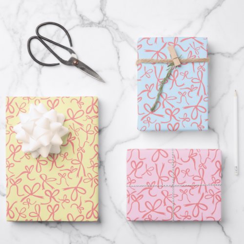 Whimsical Cute Pink Bows Pattern Girly Pastel Gift Wrapping Paper Sheets