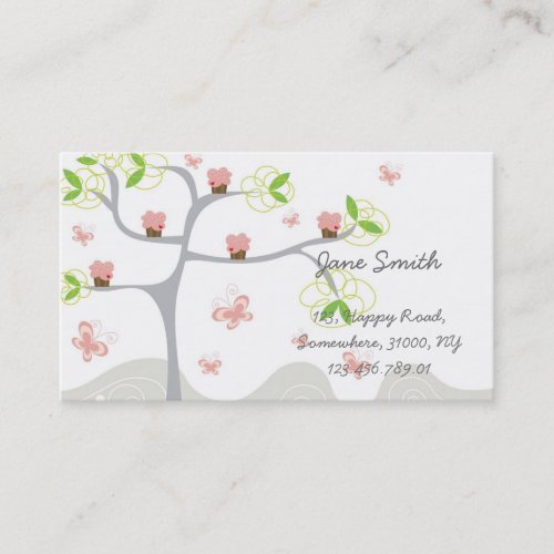 Whimsical Cute Pink Cupcakes Tree Profile Card Business Card Templates