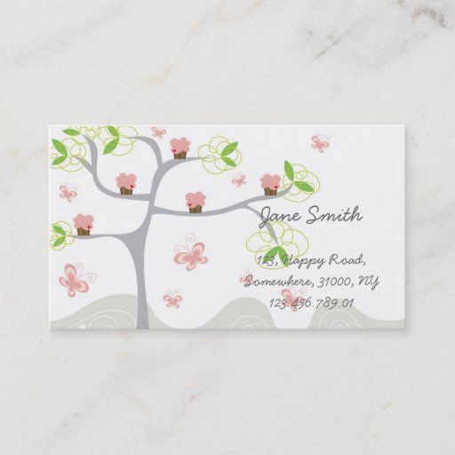 Customizable Whimsical Cute Pink Cupcakes Tree Profile Card Business Card Templates