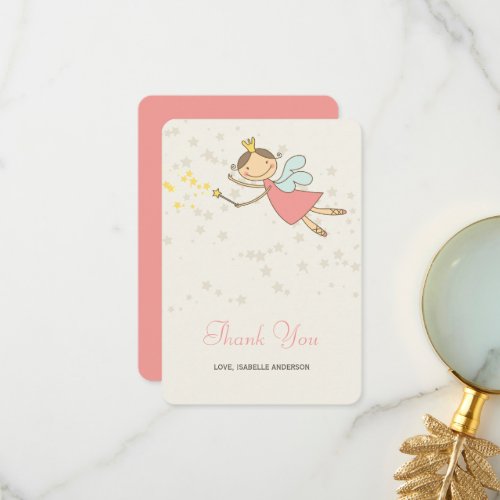 Whimsical Cute Pink Fairy Princess Girls Birthday Thank You Card