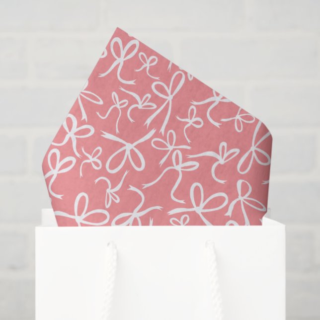 Whimsical Cute Pink White Bows Pattern Girly Gift  Tissue Paper (Gift Bag)