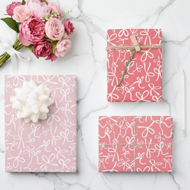 Whimsical Cute Pink White Bows Pattern Girly Gift Wrapping Paper Sheets (Whimsical Cute Pink White Bows Pattern Girly Gift Wrapping Paper Sheets
)