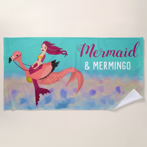 Whimsical Cute Purple Mermaid  Pink Mermingo Beach Towel