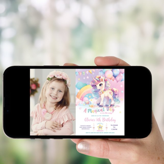Whimsical Cute Rainbow Unicorn Magical Birthday Invitation (Front Digital)