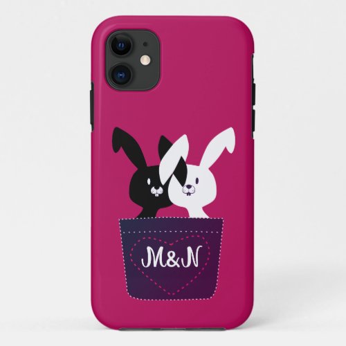 Whimsical Cute Red Black And White Bunny Love iPhone 11 Case