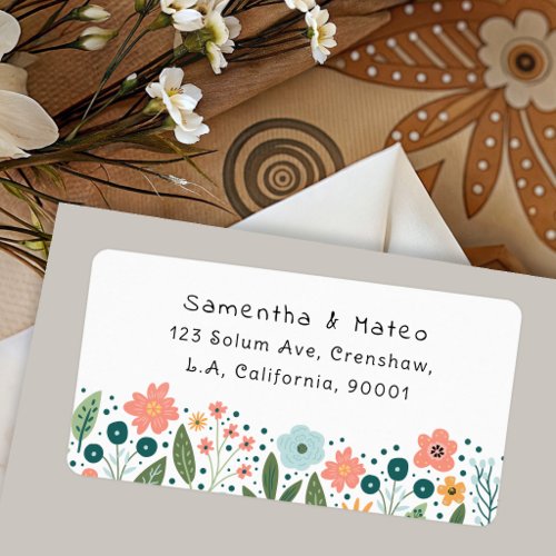 Whimsical Cute Retro Flowers Return Address Label