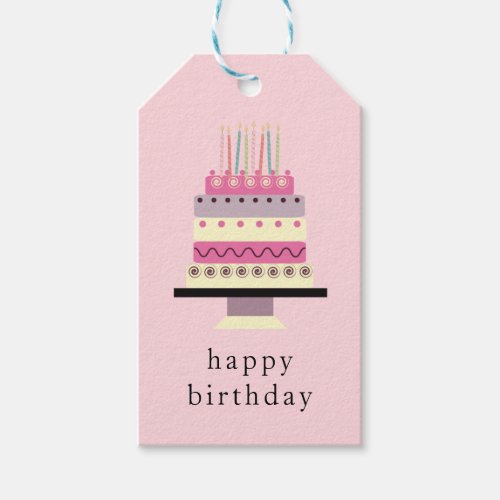 Whimsical Cute Retro Girly Pink Birthday Cake Gift Tags