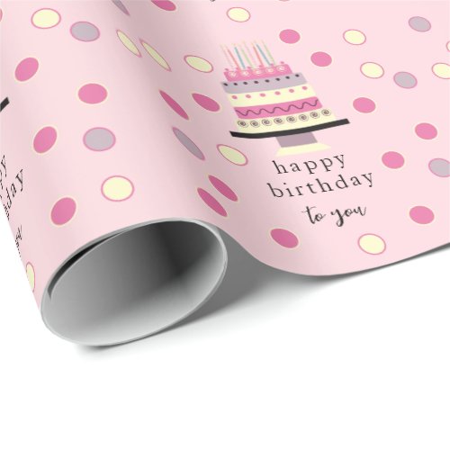 Whimsical Cute Retro Pink Girly Birthday Cake Wrapping Paper