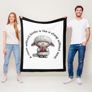 Whimsical Cute Sheep Reading a Book Fleece Blanket