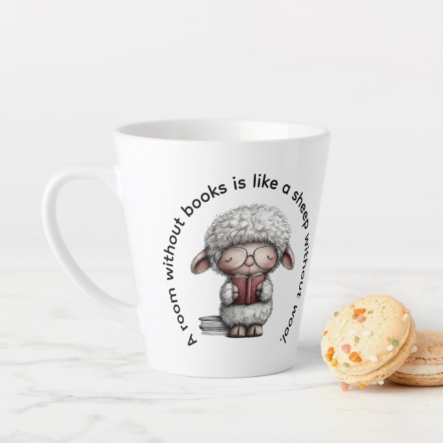 Whimsical Cute Sheep Reading a Book Latte Mug (In Situ)