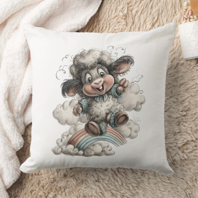 Whimsical Cute Sheep Throw Pillow (Blanket)