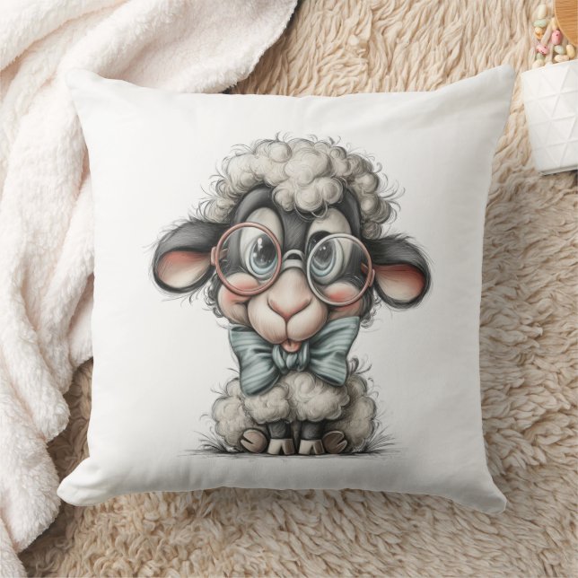 Whimsical Cute Sheep Throw Pillow (Blanket)