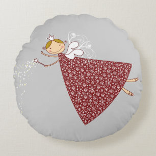 Whimsical Cute Snowflakes Fairy Holiday Christmas Round Pillow