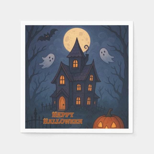 Whimsical Cute Spooky Haunted House | Halloween -  Napkins (Front)