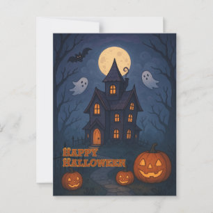Whimsical Cute Spooky Haunted House Halloween - Postcard