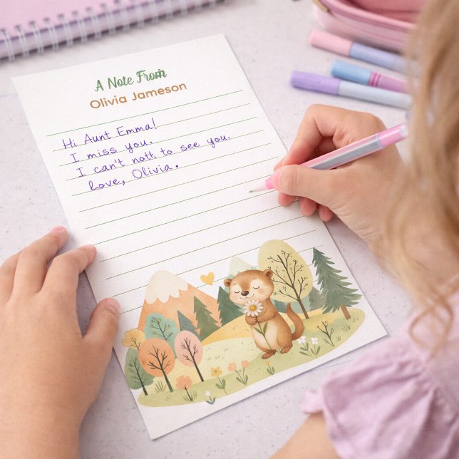 Whimsical Cute Squirrel Flower Personalized Kid's Stationery (Creator Uploaded)