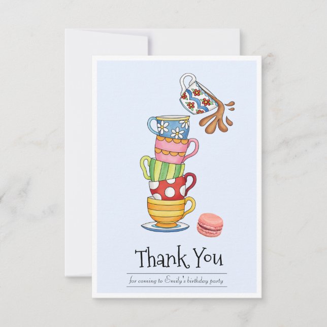 Whimsical Cute Stacked Tea Cups  Thank You Card (Front)