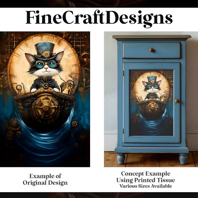Whimsical Cute Steampunk Cat In Ship G7 Decoupage  Tissue Paper (Creator Uploaded)