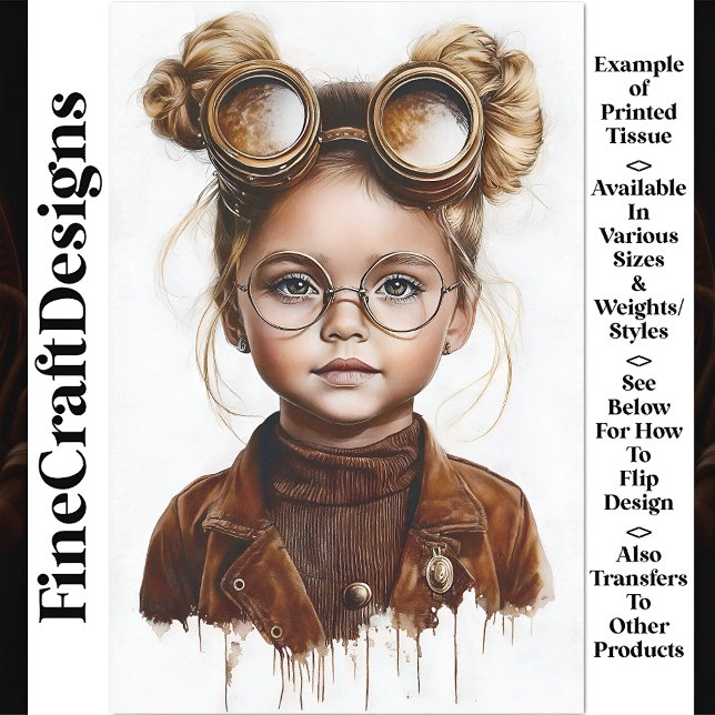 Whimsical Cute Steampunk Young Girl W8 Decoupage Tissue Paper (Creator Uploaded)