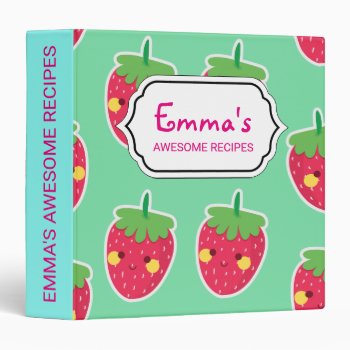 Whimsical Cute Strawberries Character Pattern 3 Ring Binder by AllAboutPattern at Zazzle