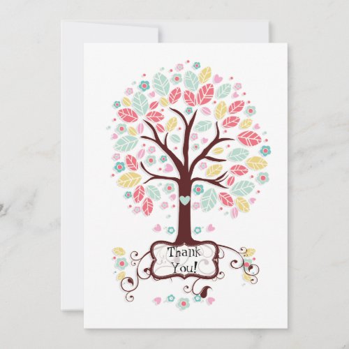 Whimsical Cute Swirl Heart Flower Tree Baby Shower Thank You Card