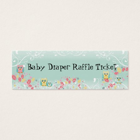 Whimsical Cute Swirl Owl Baby Diaper Raffle Ticket