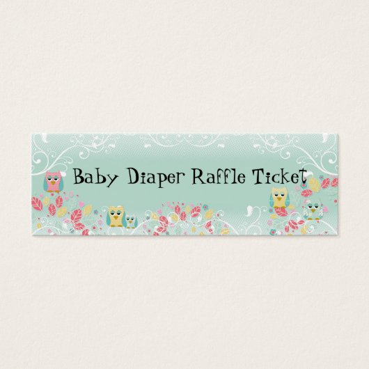 Whimsical Cute Swirl Owl Baby Diaper Raffle Ticket (Front)