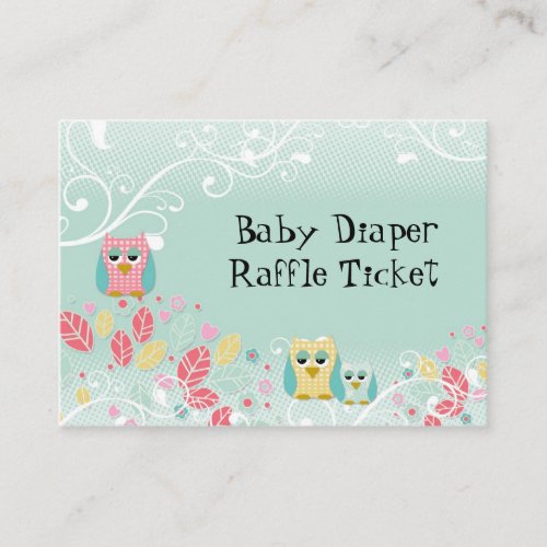Whimsical Cute Swirl Owl Baby Diaper Raffle Ticket Business Card Template