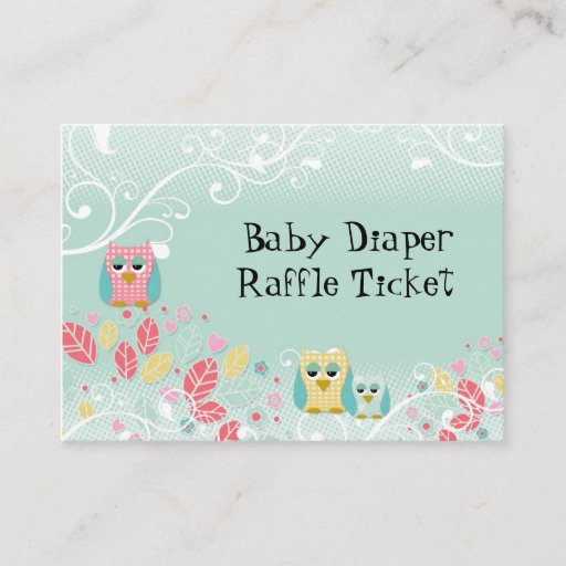 Customizable Whimsical Cute Swirl Owl Baby Diaper Raffle Ticket Business Card Template