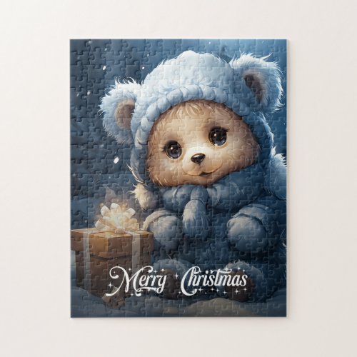 Whimsical cute teddy bear with Christmas gift Jigsaw Puzzle