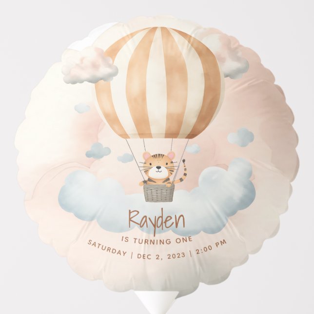 Whimsical Cute Tiger Hot Air balloon 1st Birthday  (Front)
