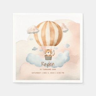 Whimsical Cute Tiger Hot Air balloon 1st Birthday Napkins