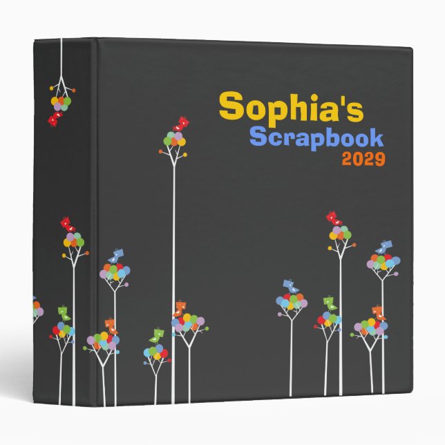 Whimsical Cute Tweet Birds Colorful Fun Tree Dots Binder (Front/Spine)