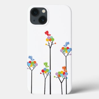 Whimsical Cute Tweet Birds Colorful Fun Tree Dots Iphone 13 Case by fatfatin_design at Zazzle