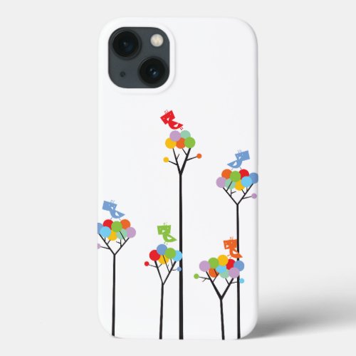 Whimsical Cute Tweet Birds Colorful Fun Tree Dots iPhone 13 Case