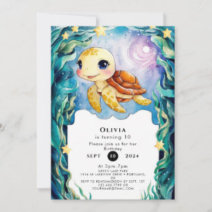 Whimsical Cute Underwater Turtle Birthday Invitation